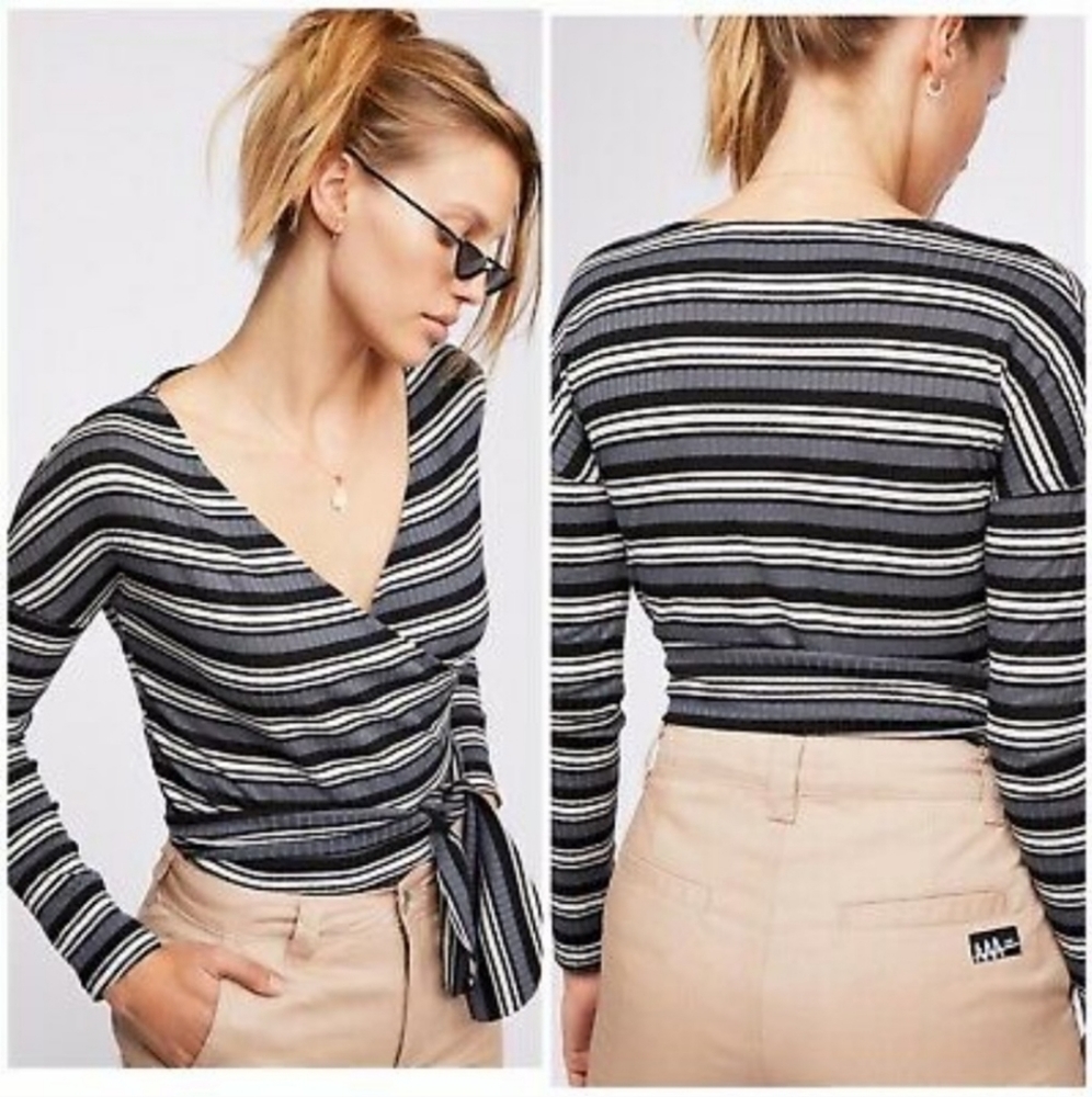 Free People Always With Me Stripe Wrap Top Size XS